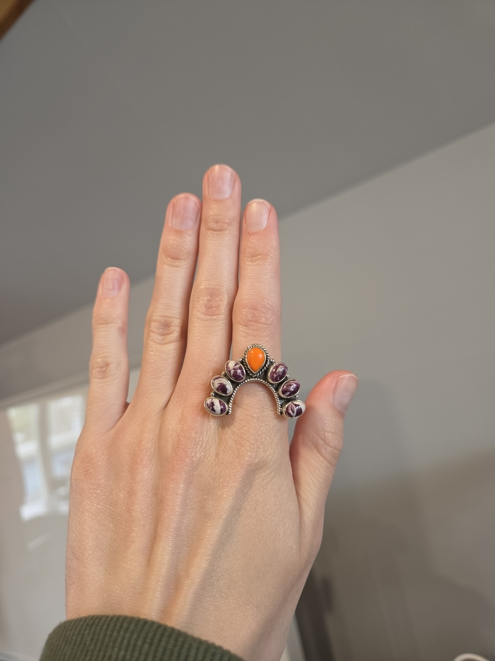 Spiny Oyster Purple Dahlia Sterling Ring 181